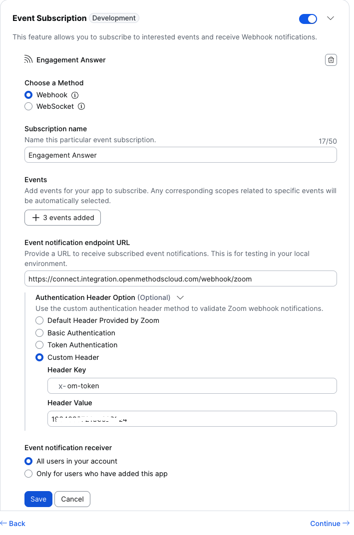 Endpoint URL & Custom Auth Header