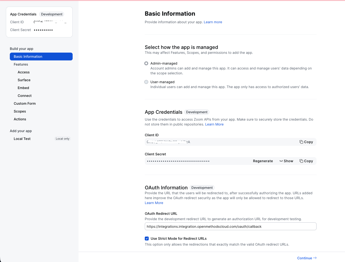 Basic Information — Client ID & Secret