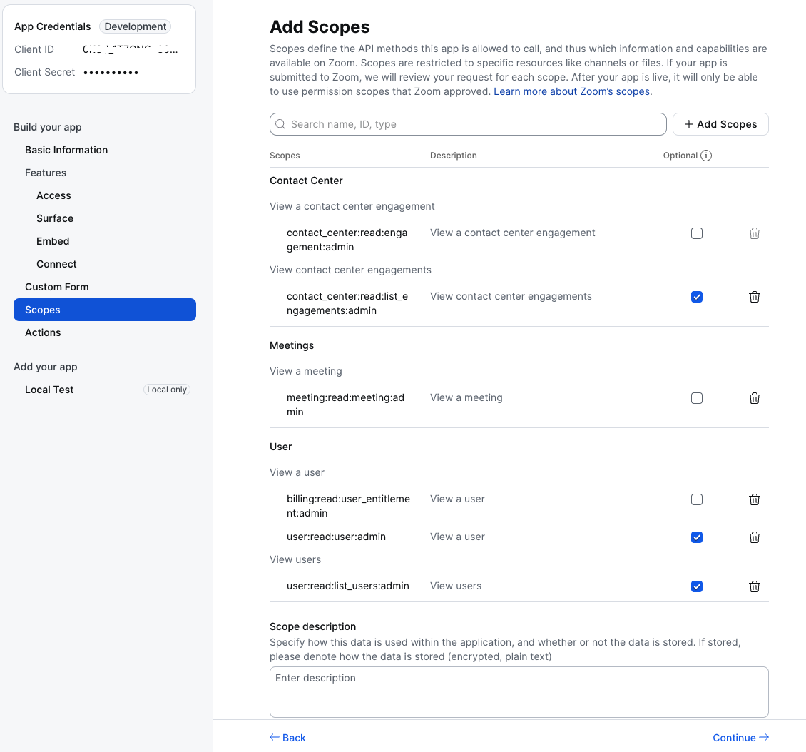 Add Contact Center scopes