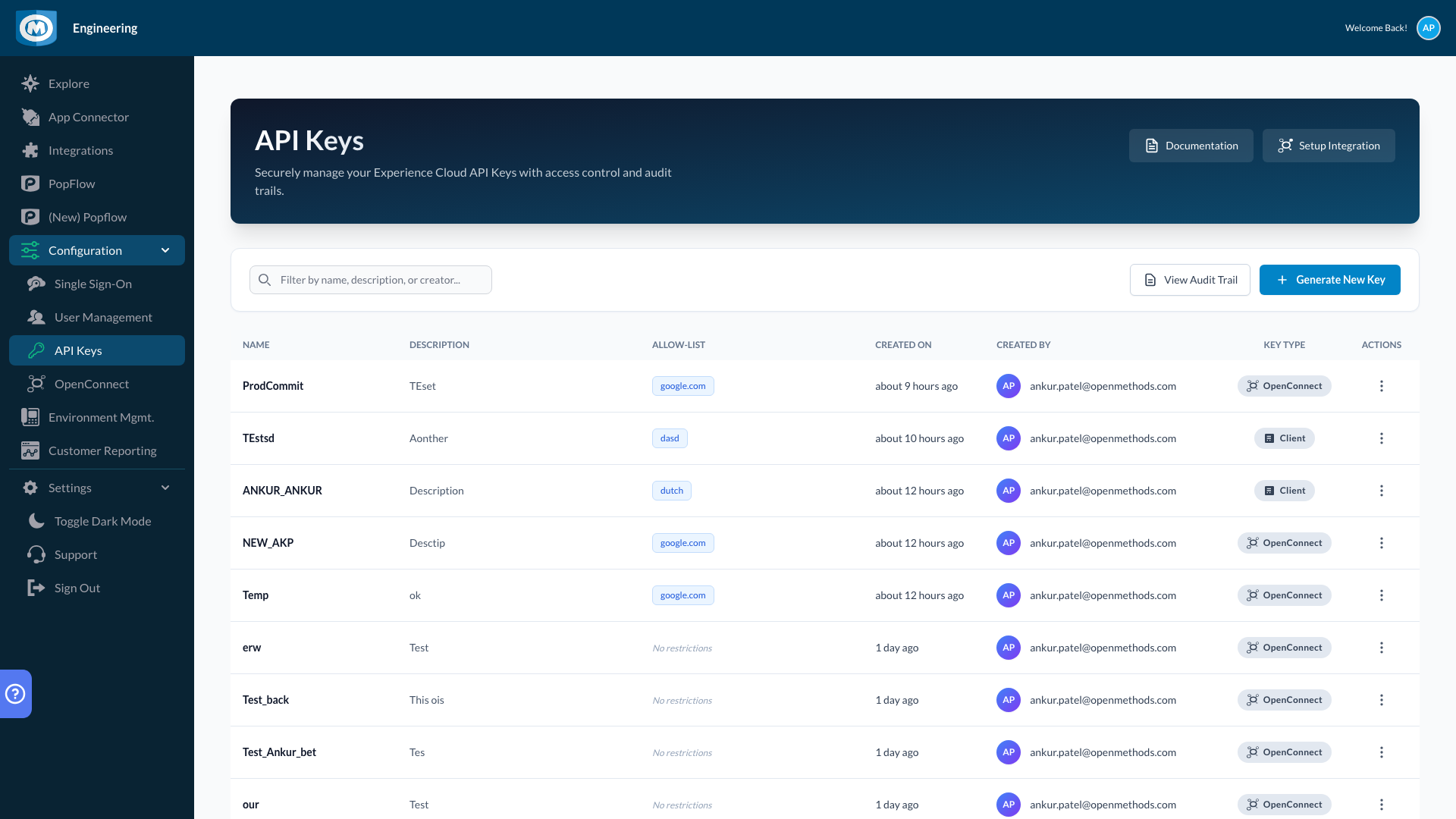 API Keys Dashboard