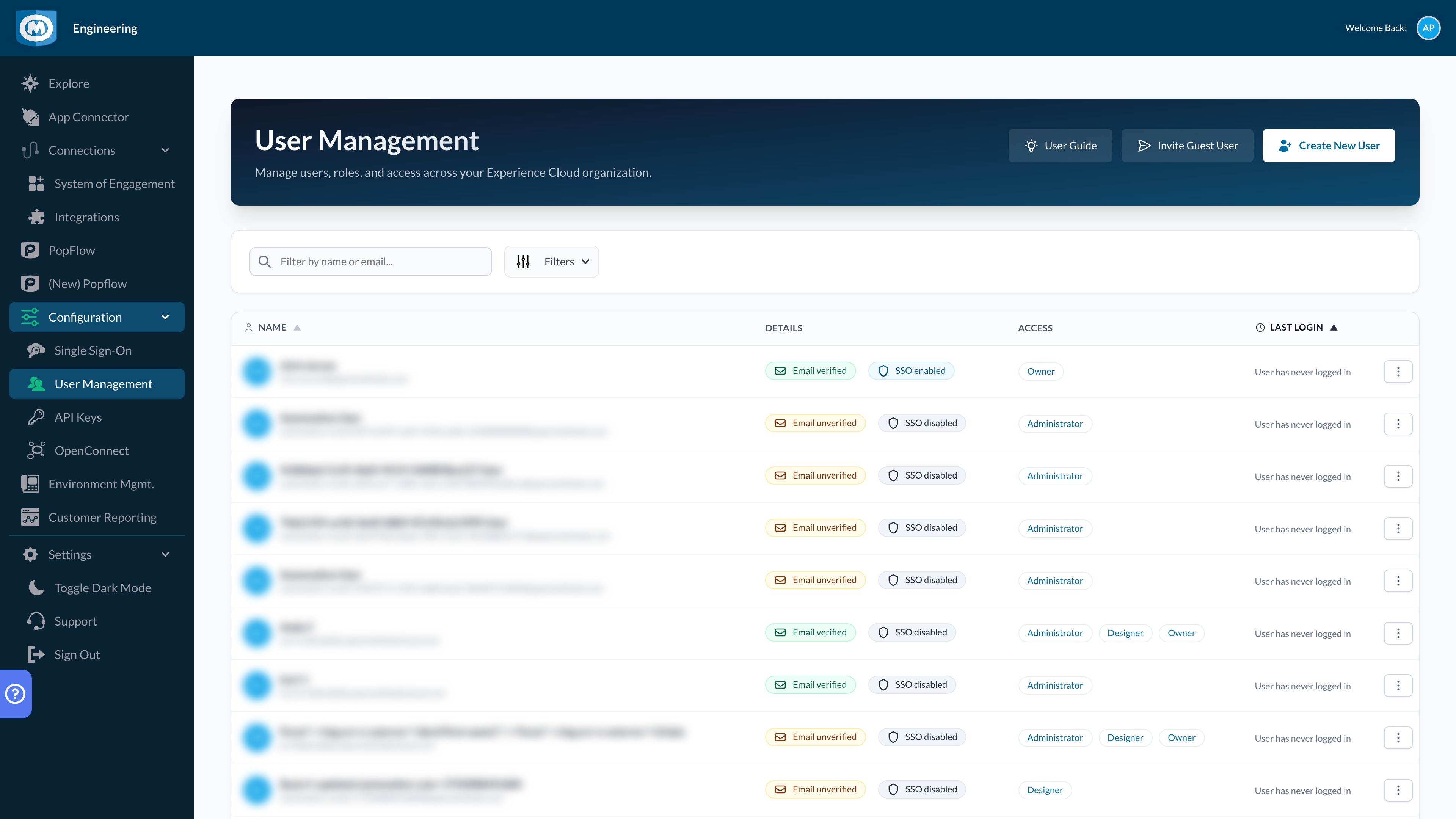 Last Login sort toggle