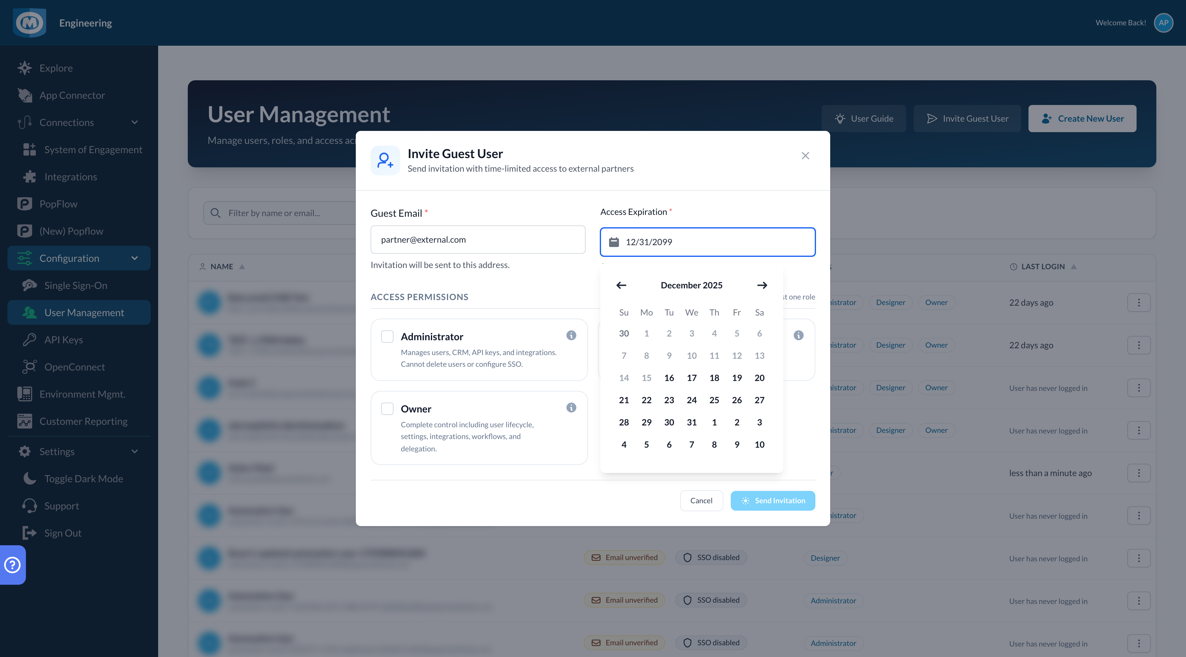 Invite Guest User modal