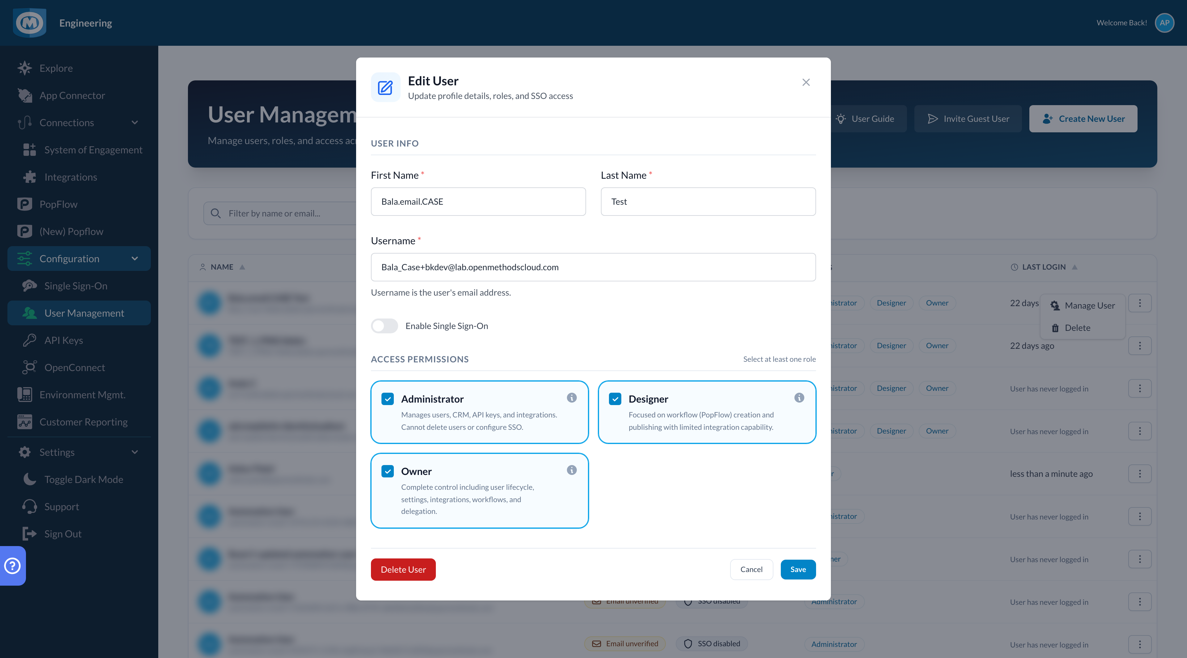 Edit User modal